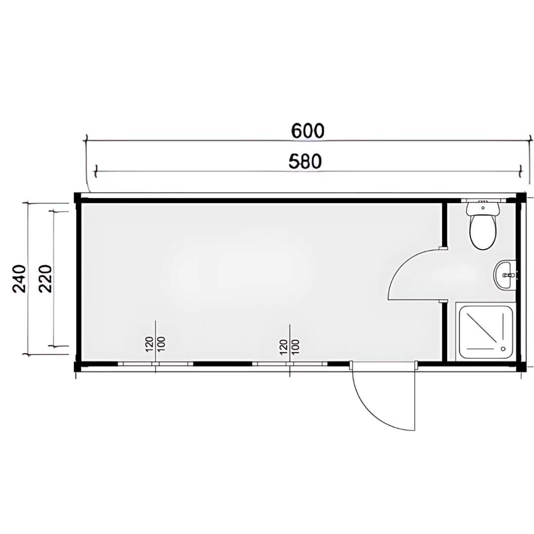 Контейнер с едно помещение, баня и WC