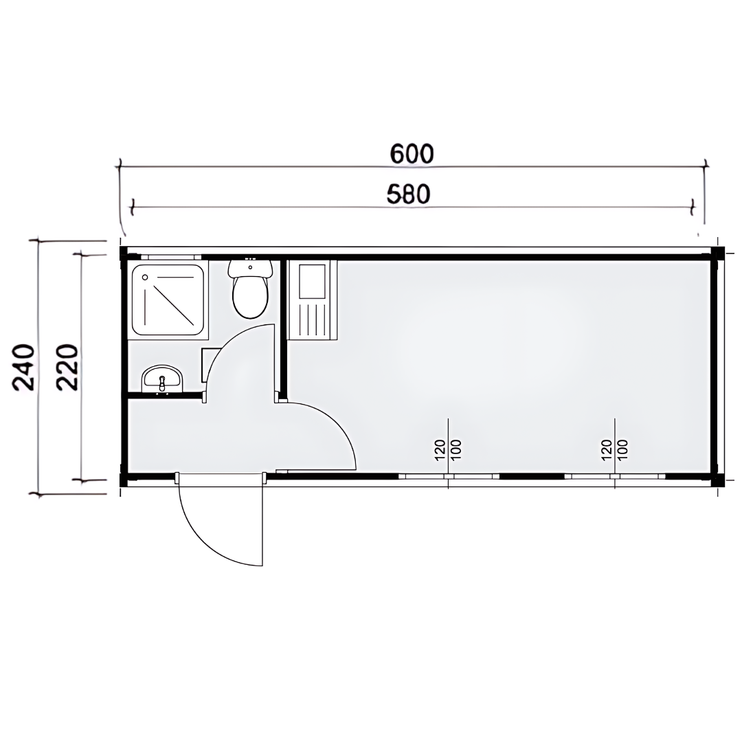 Контейнер с едно помещение, баня и кухня