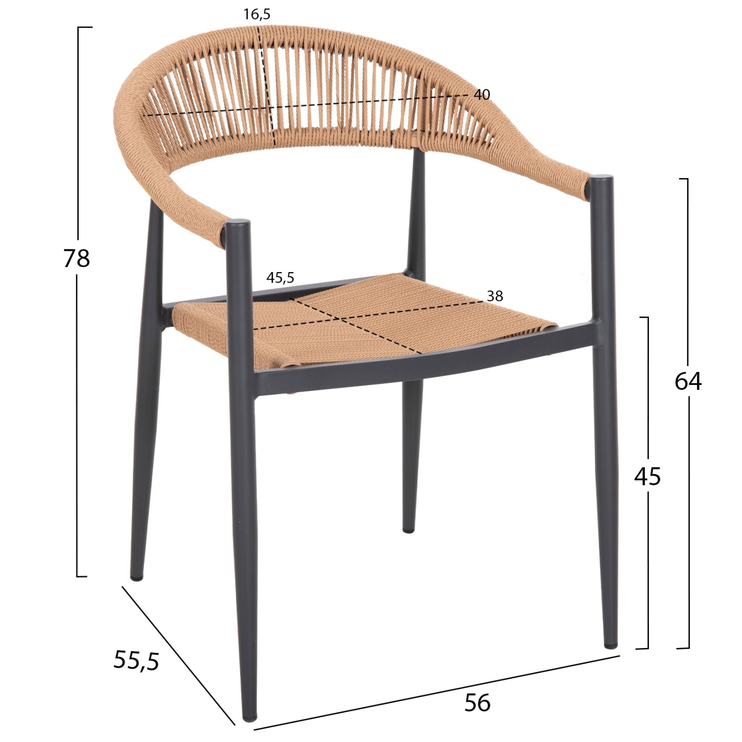 ФАШИРАН СТОЛ АЛУМИНИЙ GRET ТЪМНО СИВ АЛУМИНИЙ-БЕЖОВ PE РАТАН 56x55,5x78H