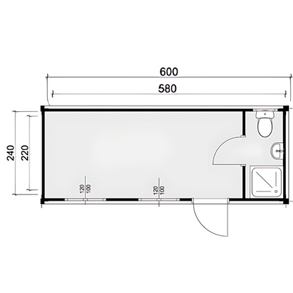Контейнер с едно помещение, баня и WC