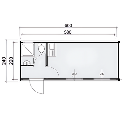 Контейнер с едно помещение, баня и кухня
