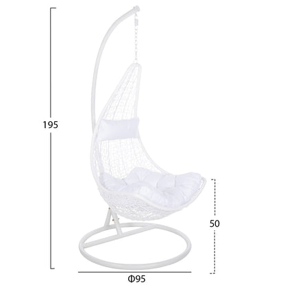 Висящо гнездо MILLIE метал - синтетичен ратан с бели възглавници Φ95x195Hcm.
