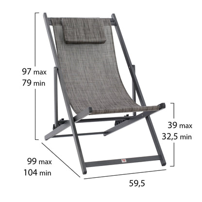 Професионален шезлонг KEA алуминий и текстилен в сив цвят 59,5x102,5x94см