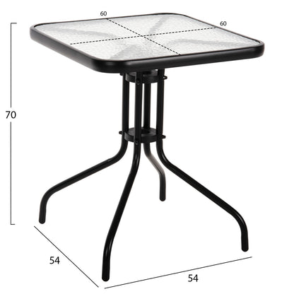 ГРАДИНСКА КВАДРАТНА МАСА FIGO ЧЕРЕН МЕТАЛ-СТЪКЛЕН ПЛОТ 60x60x70Hсм