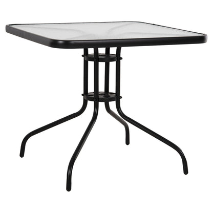 Външна квадратна маса FIGO черен метал - плот от стъкло 80x80x71Hсм.
