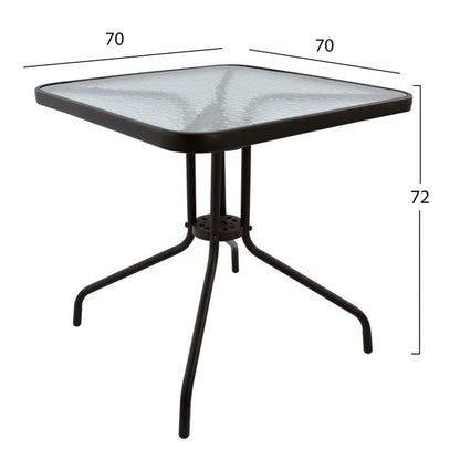 Външна квадратна маса FIGO кафяв метал - плот от стъкло 70x70x72см
