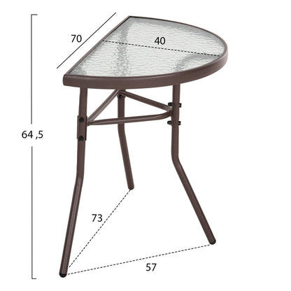 Полукръгла маса LIMA метал кафяв с плот от стъкло 70x40x64,5Hсм.